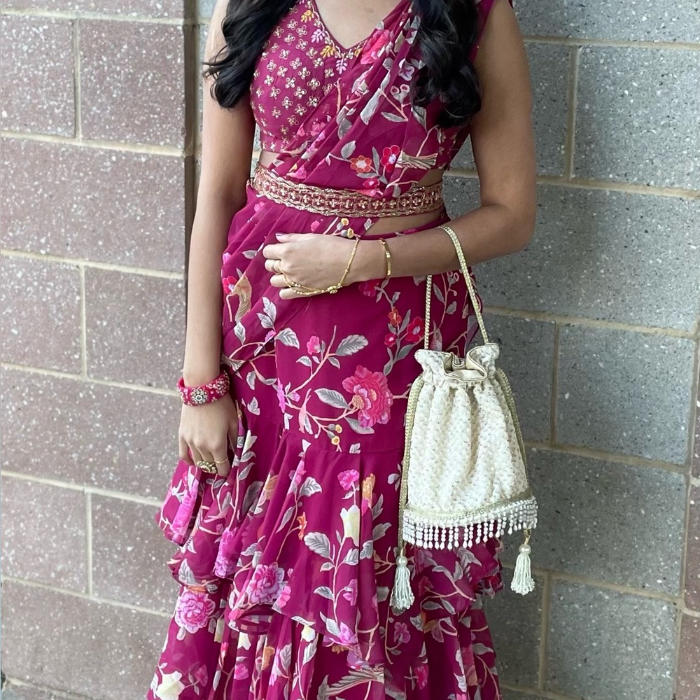 Floral Pink Pre Drape Sari